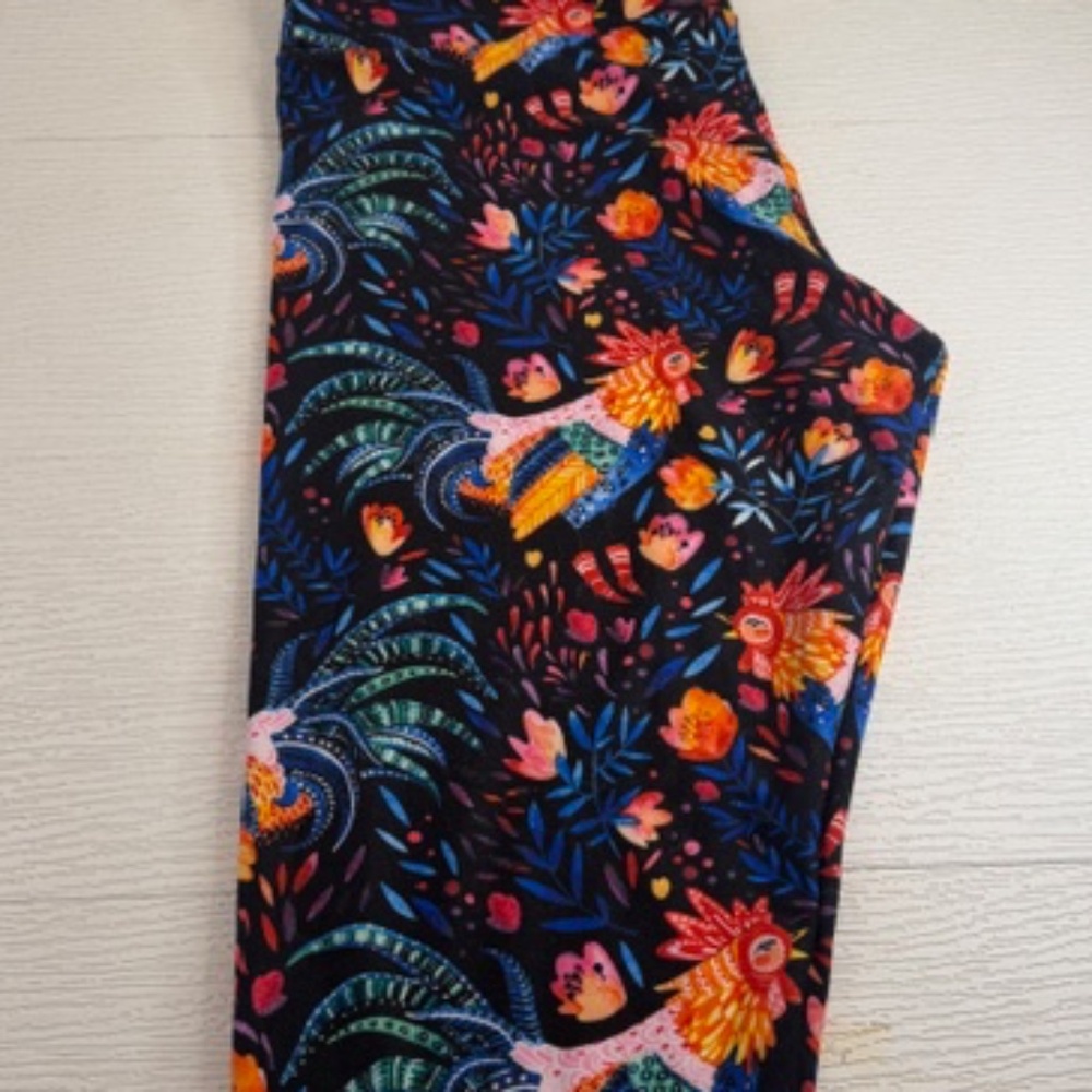 Fabulegs Bird Print Leggings Colorful Floral Rooster Chicken tropical